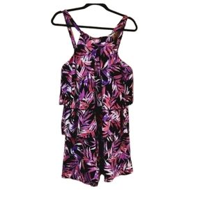 Fit 4U Hi Neck Double Tiered Romper Suit Tropical Leaf Print Size 18W